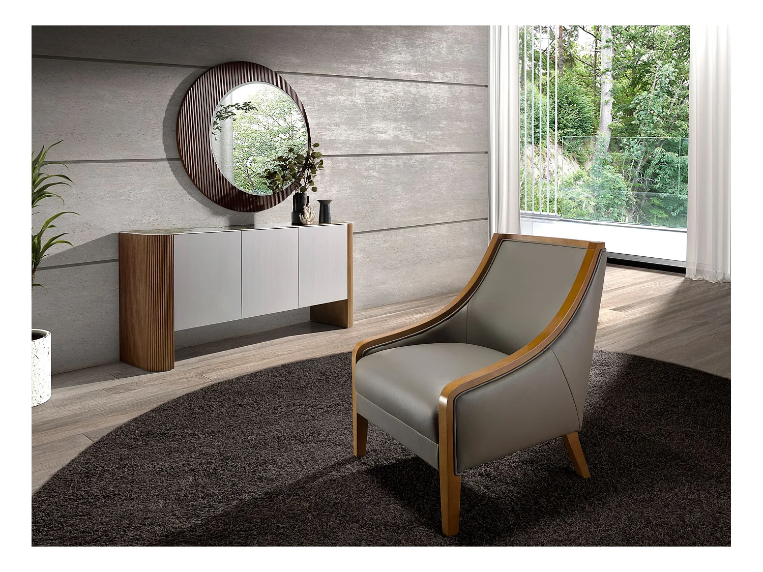 Ronde walnoten wandspiegel