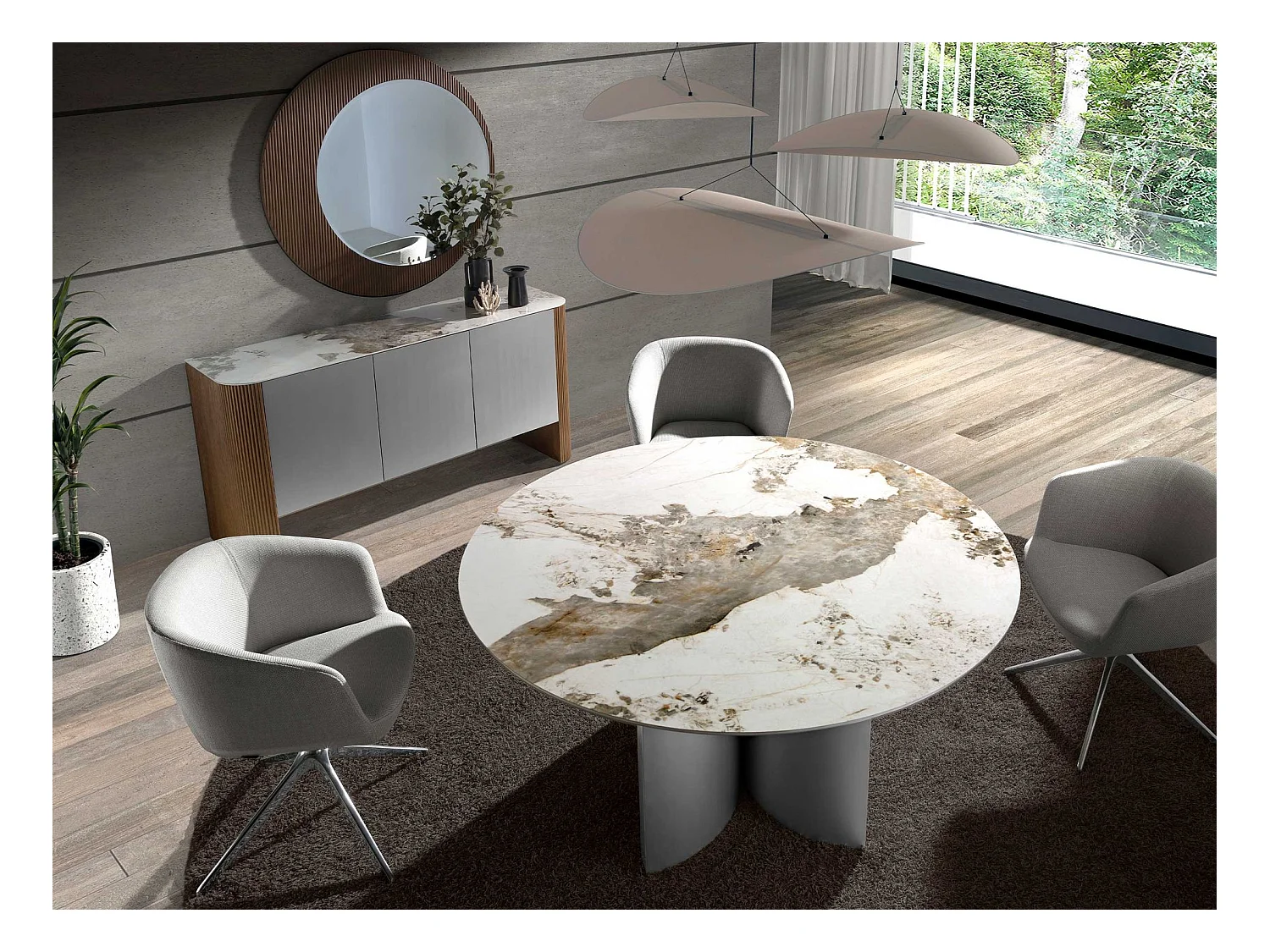 Ronde walnoten wandspiegel