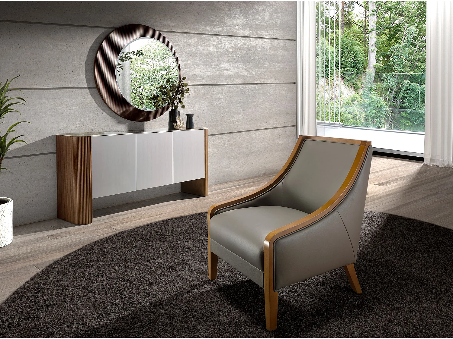 Miroir mural rond noyer 3262 ANGEL CERDA