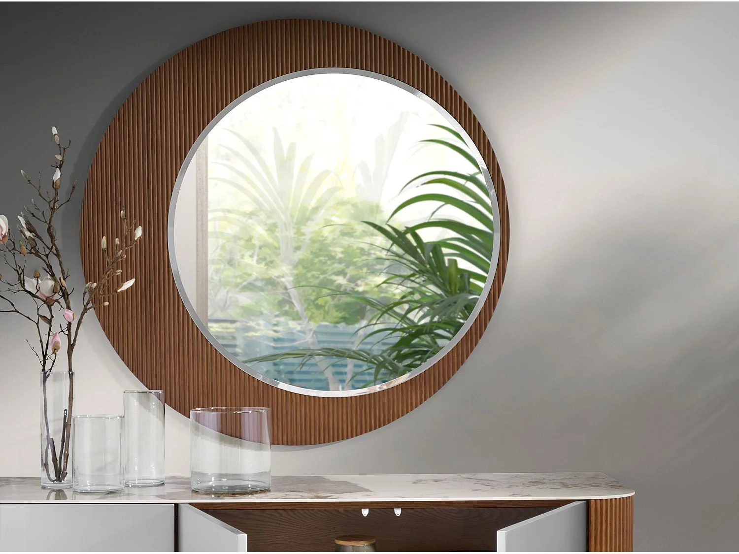 Miroir mural rond noyer 3262 ANGEL CERDA
