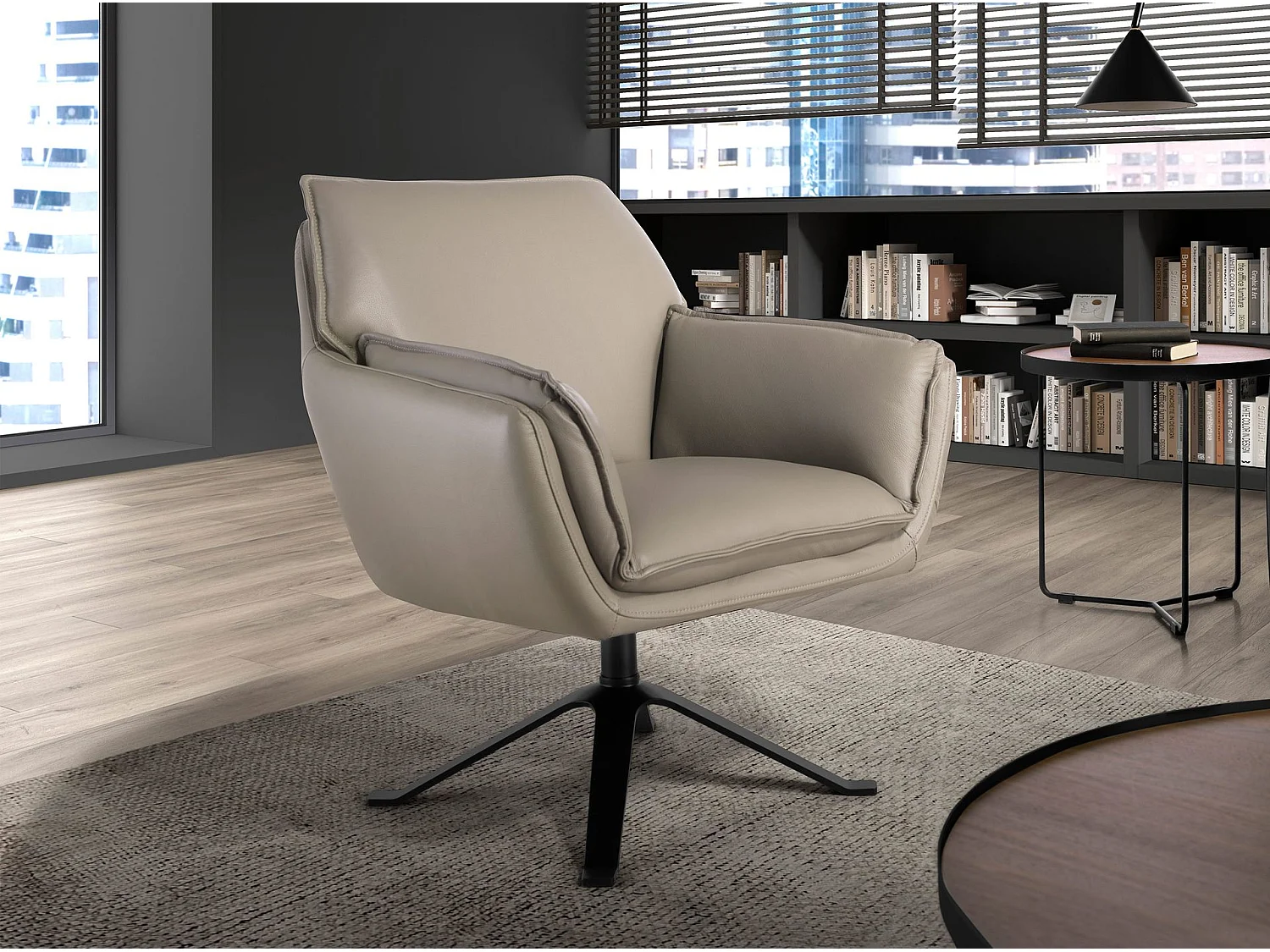 Dunkelgrauer Leder-Drehsessel