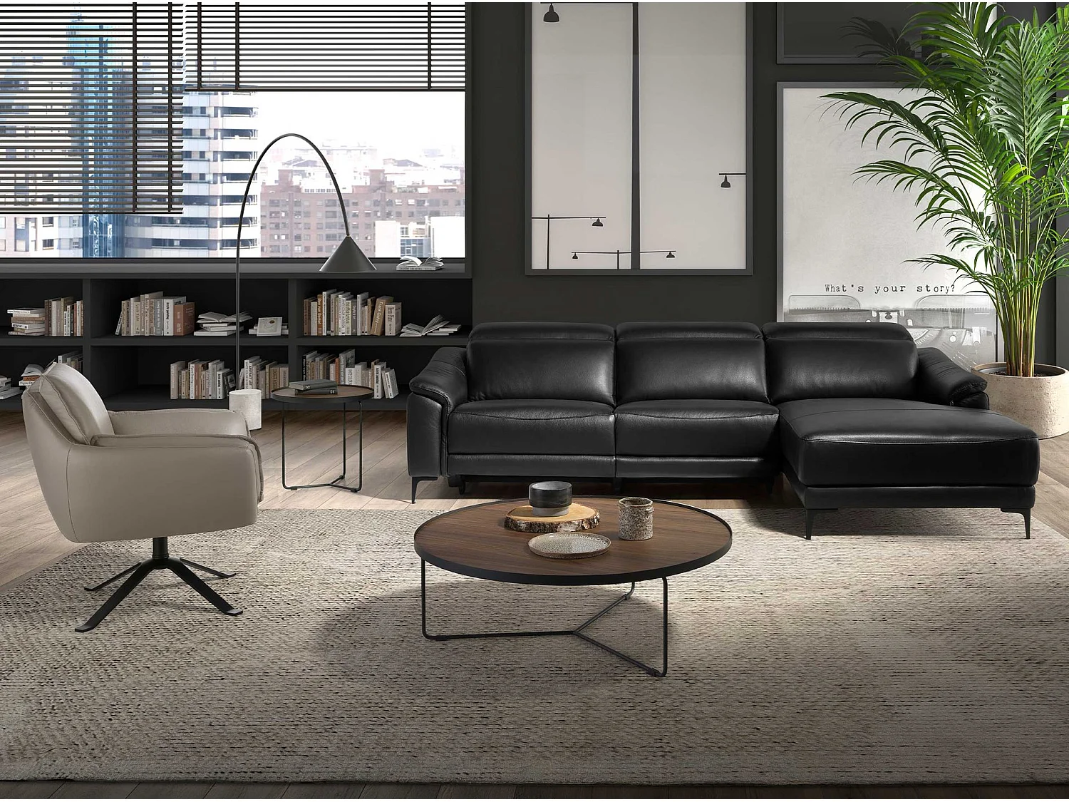 Fauteuil pivotant en cuir gris foncé 5125 ANGEL CERDA
