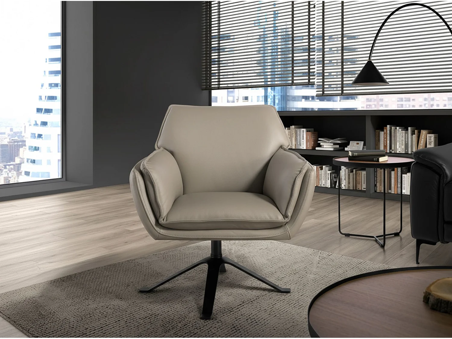 Fauteuil pivotant en cuir gris foncé 5125 ANGEL CERDA