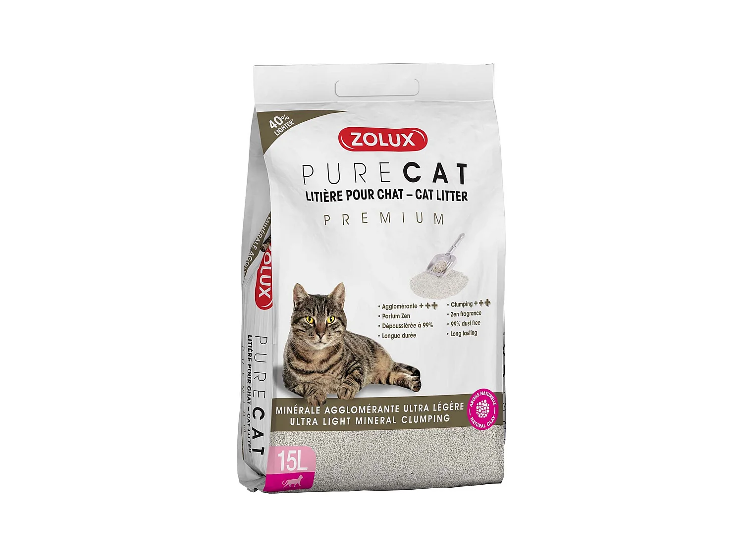 Litière agglomérante premium Pure cat 15L