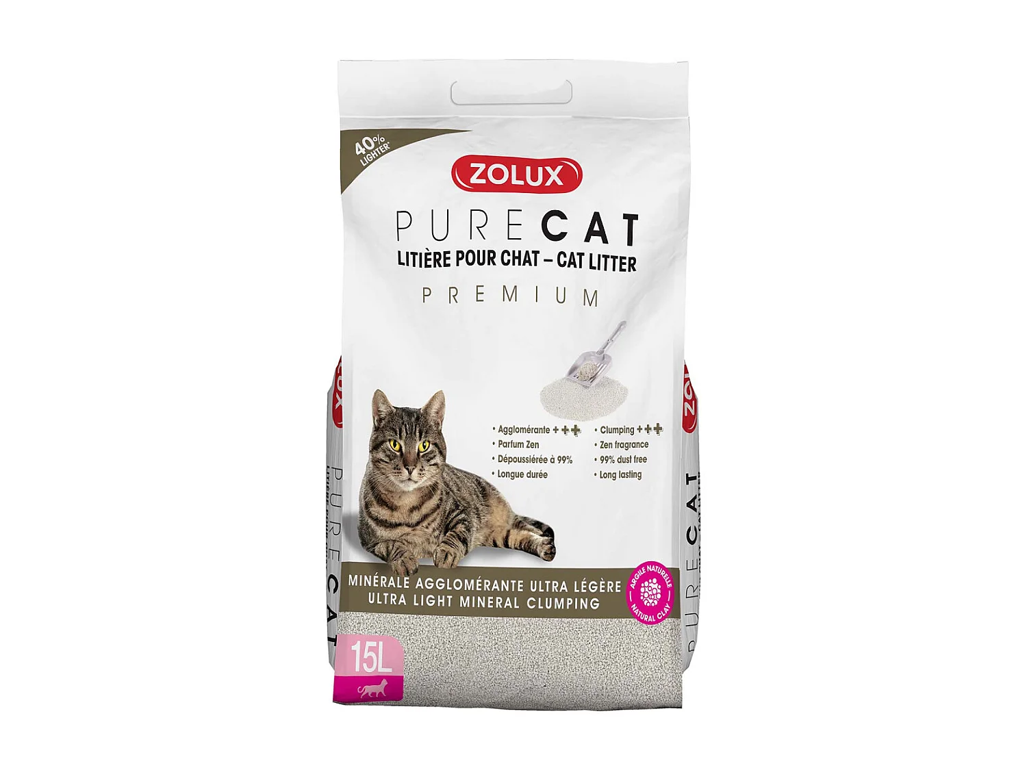 Litière agglomérante premium Pure cat 15L