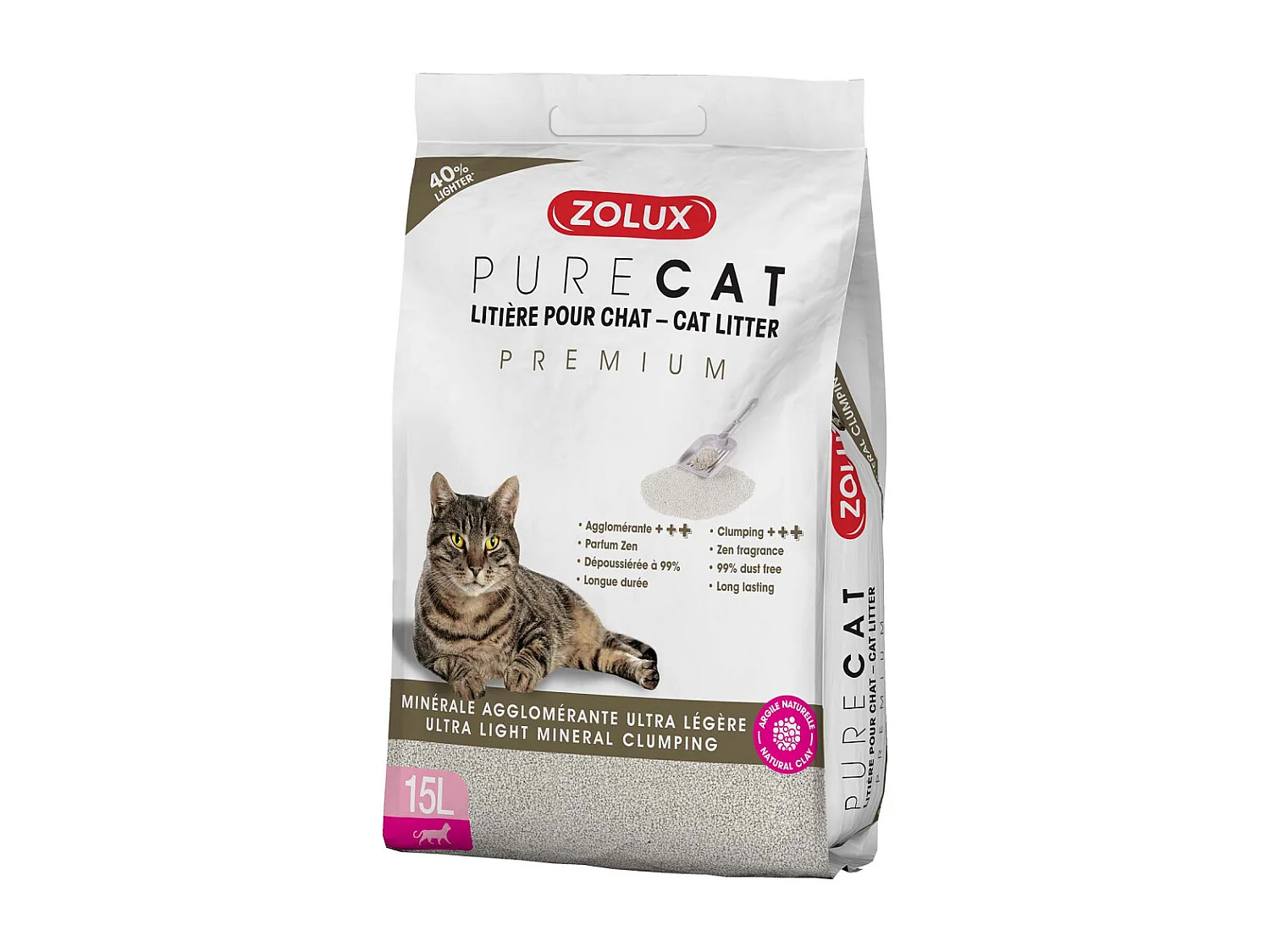 Litière agglomérante premium Pure cat 15L