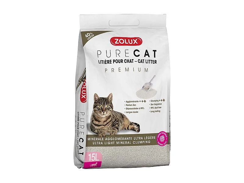 Litière agglomérante premium Pure cat 15L