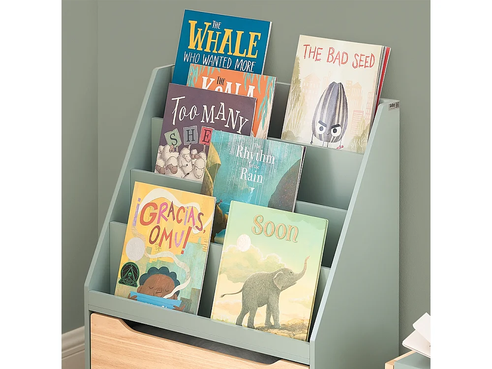 SoBuy KMB95-GR Étagère à Livres pour Enfant, Bibliothèque à roulettes pour Chambre d'enfant, 4 Compartiments et 1 Tiroir à roulettes