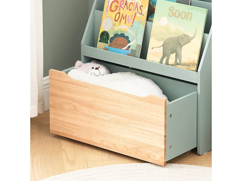 SoBuy KMB95-GR Étagère à Livres pour Enfant, Bibliothèque à roulettes pour Chambre d'enfant, 4 Compartiments et 1 Tiroir à roulettes