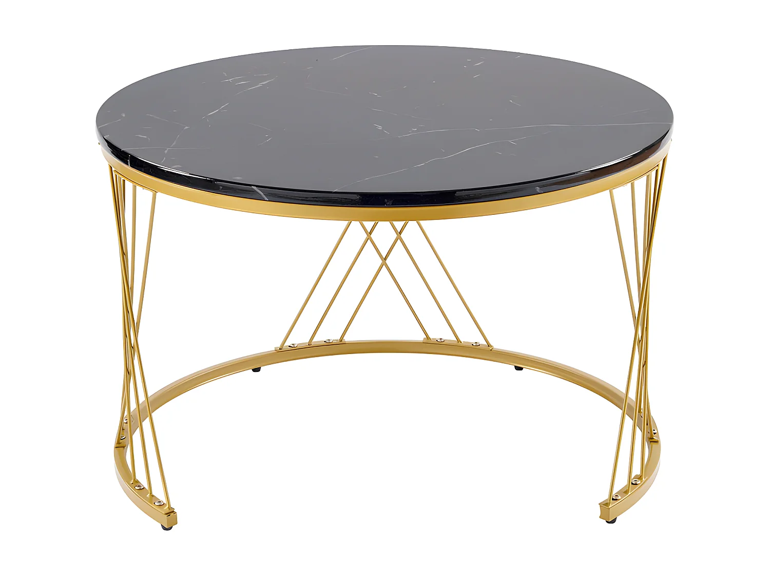 Lot de 2 Tables gigognes - placage à motif de marbre - structure dorée - Noir