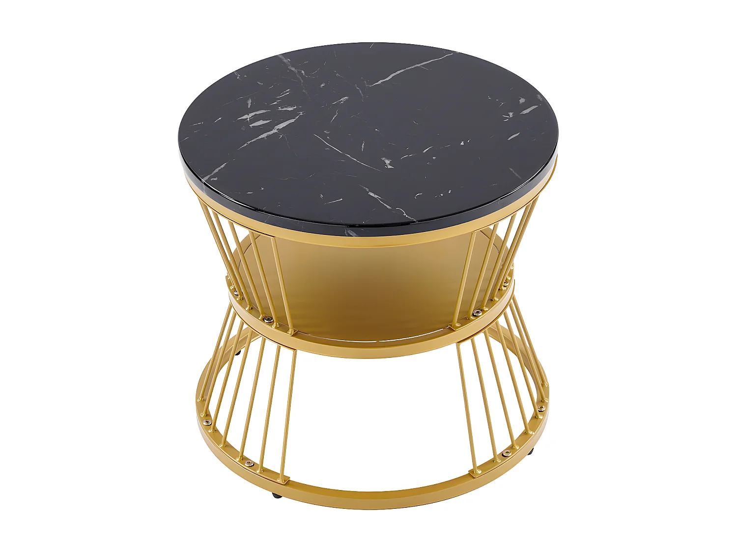 Lot de 2 Tables gigognes - placage à motif de marbre - structure dorée - Noir