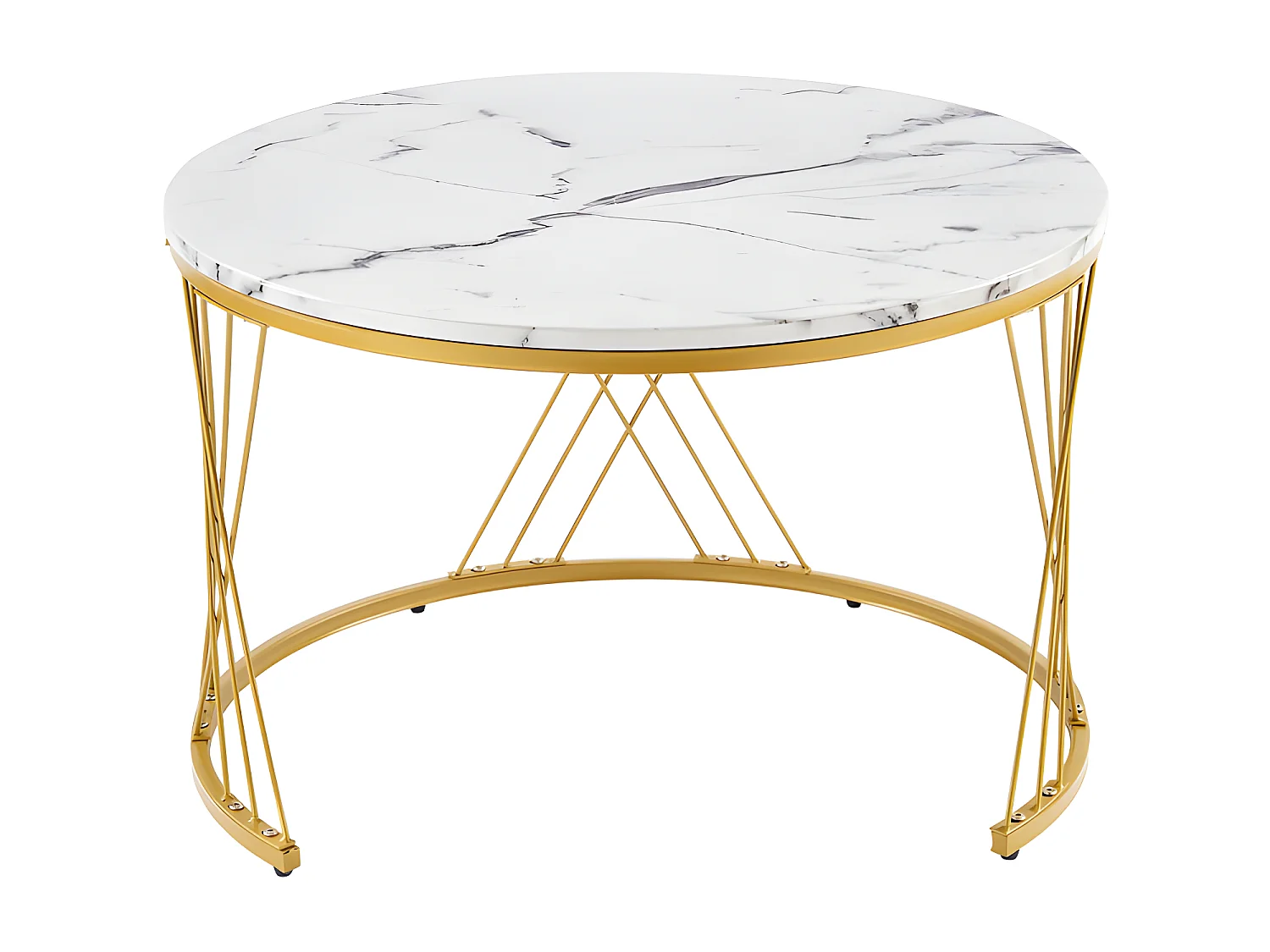 Lot de 2 Tables gigognes - placage à motif de marbre - structure dorée - Blanc