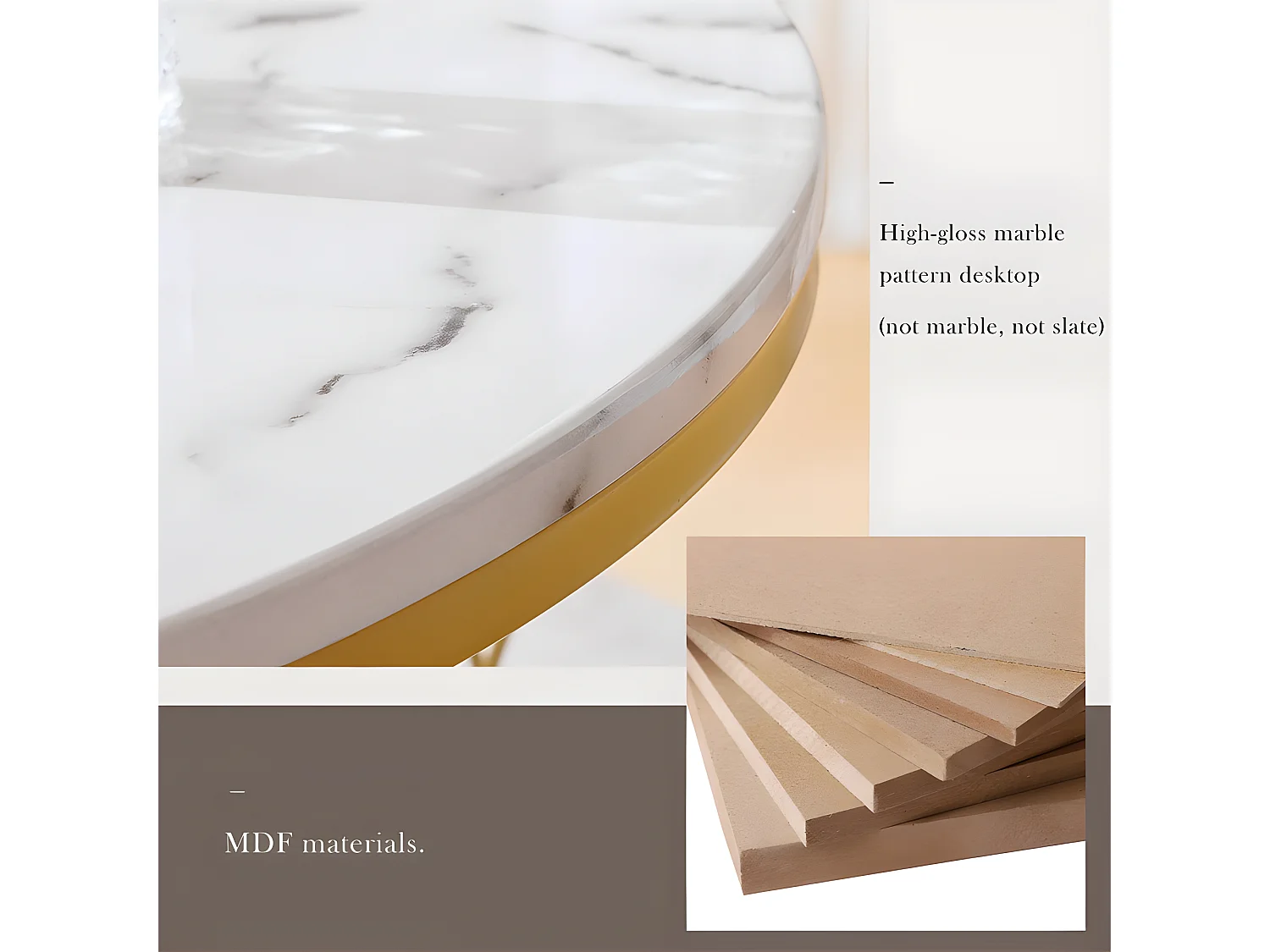 Juego de 2 mesas nido - chapa de mármol - estructura dorada - Blanco