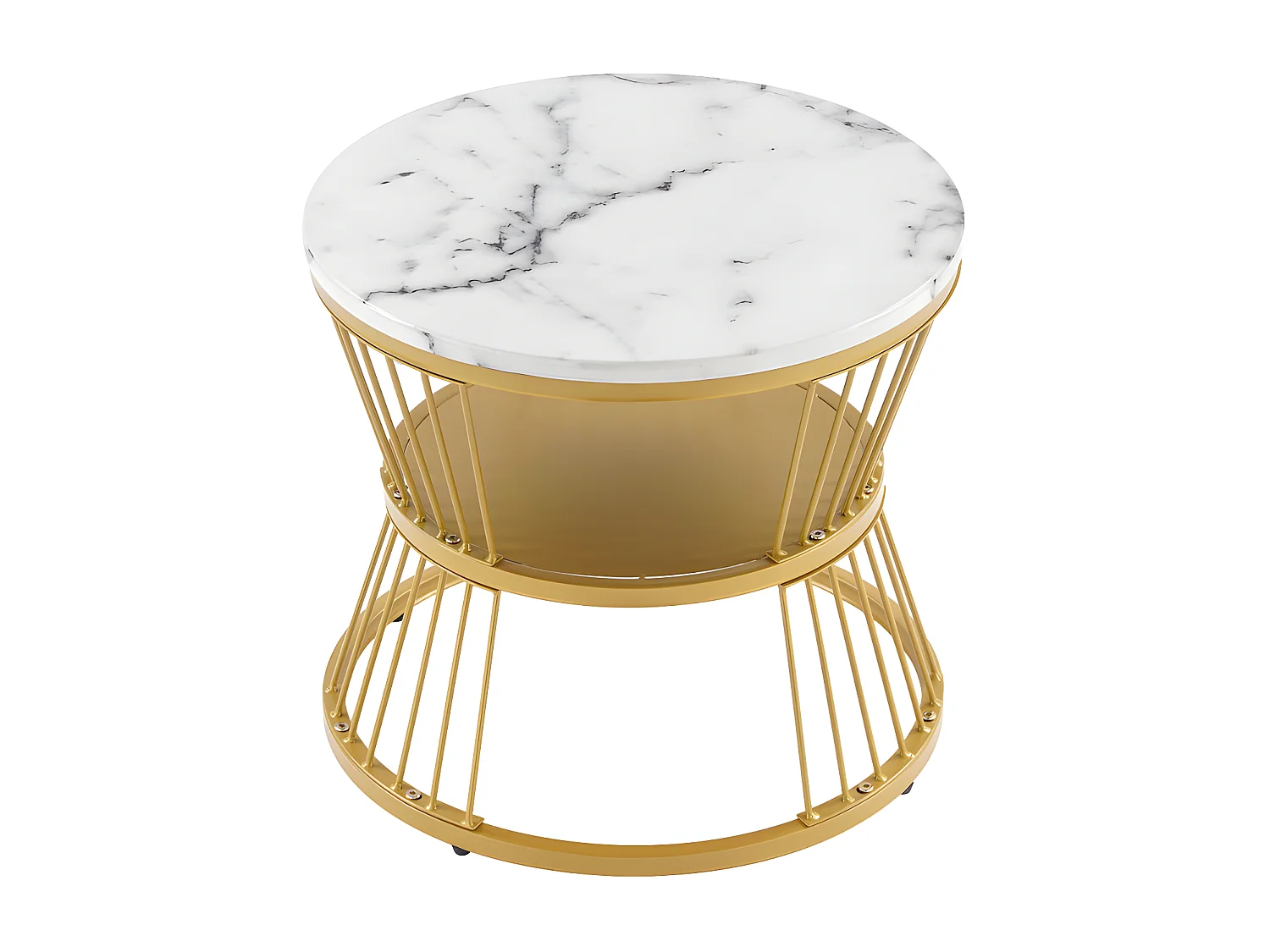 Juego de 2 mesas nido - chapa de mármol - estructura dorada - Blanco
