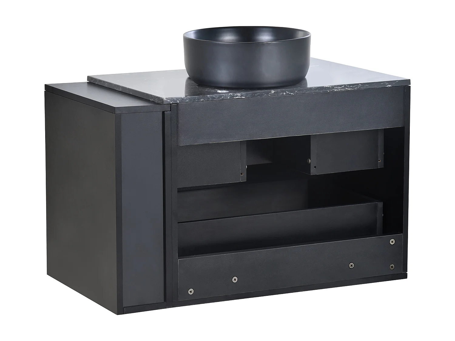 Mobile bagno sospeso con lavabo in ceramica e 2 cassetti - piani in marmo - Nero (rubinetto non incluso)