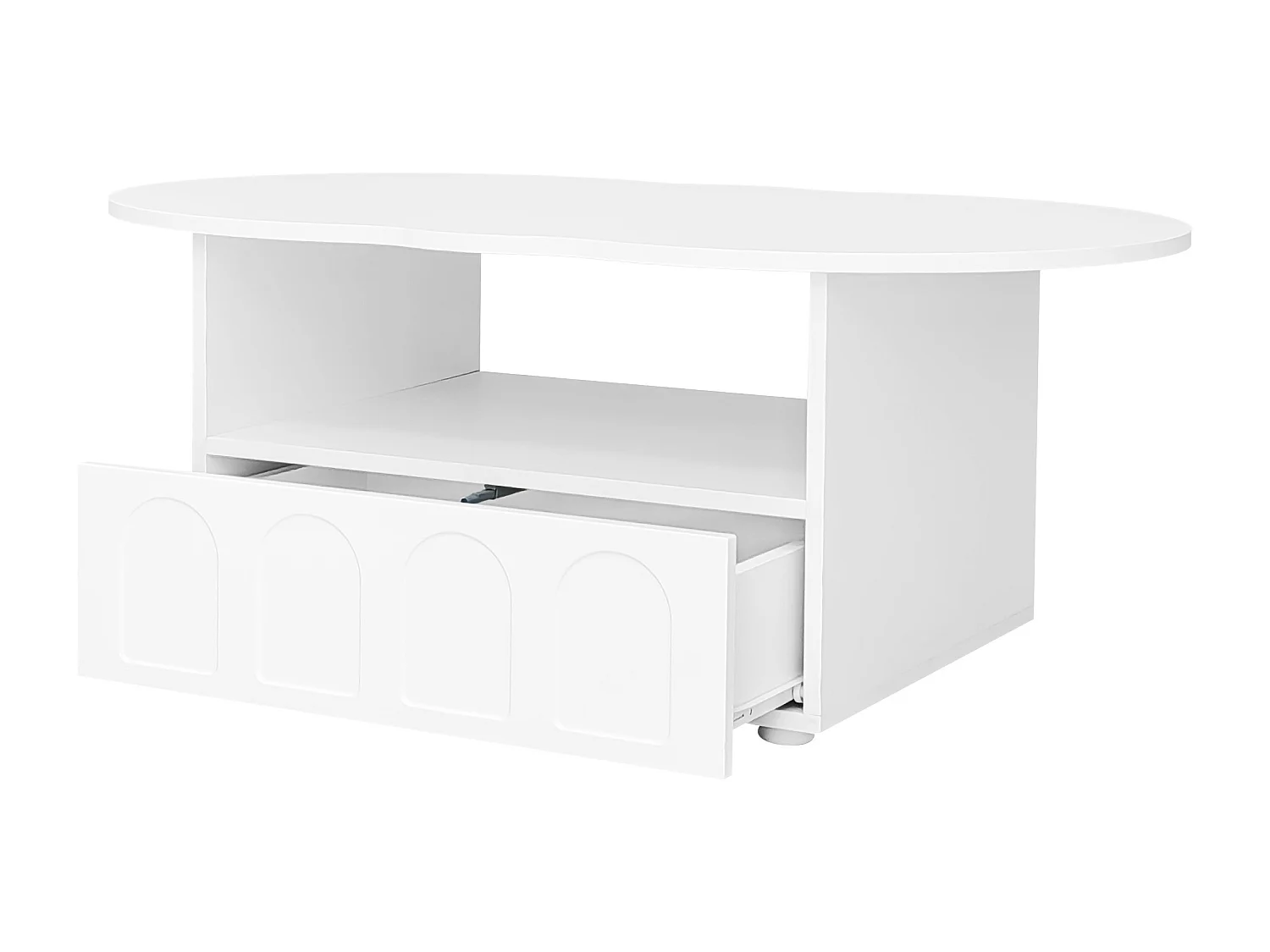 Table basse avec tiroirs et compartiment ouvert - plateau en forme de nuage - Blanc