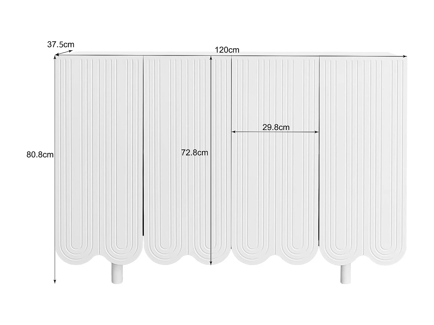 Credenza moderna - 4 ante con motivo a U con ripiani - Nera