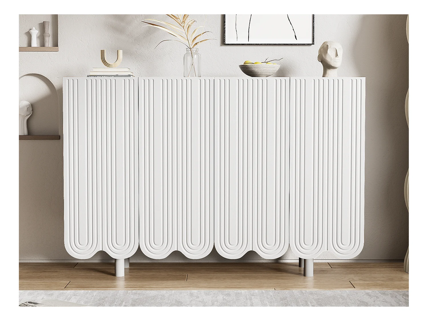 Buffet moderne - 4 portes à motif de U avec étagères - NBlancoir