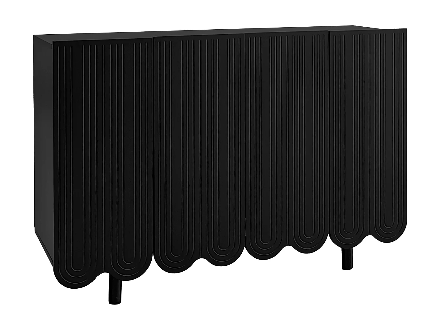 Modernes Sideboard – 4 Türen mit U-Muster und Regalen – Schwarz