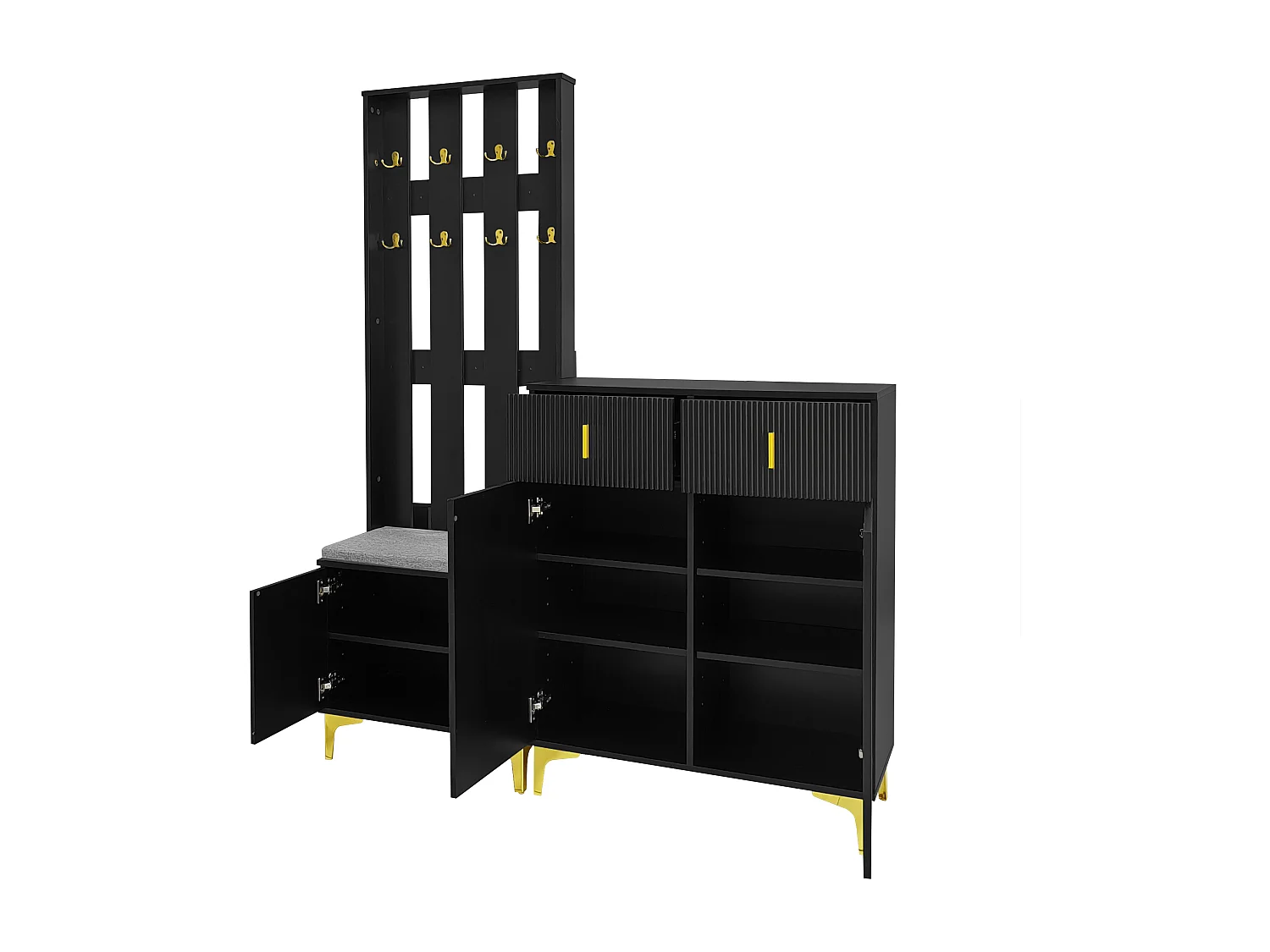 Conjunto de guardarropa - con ganchos, zapatero y taquilla - Negro