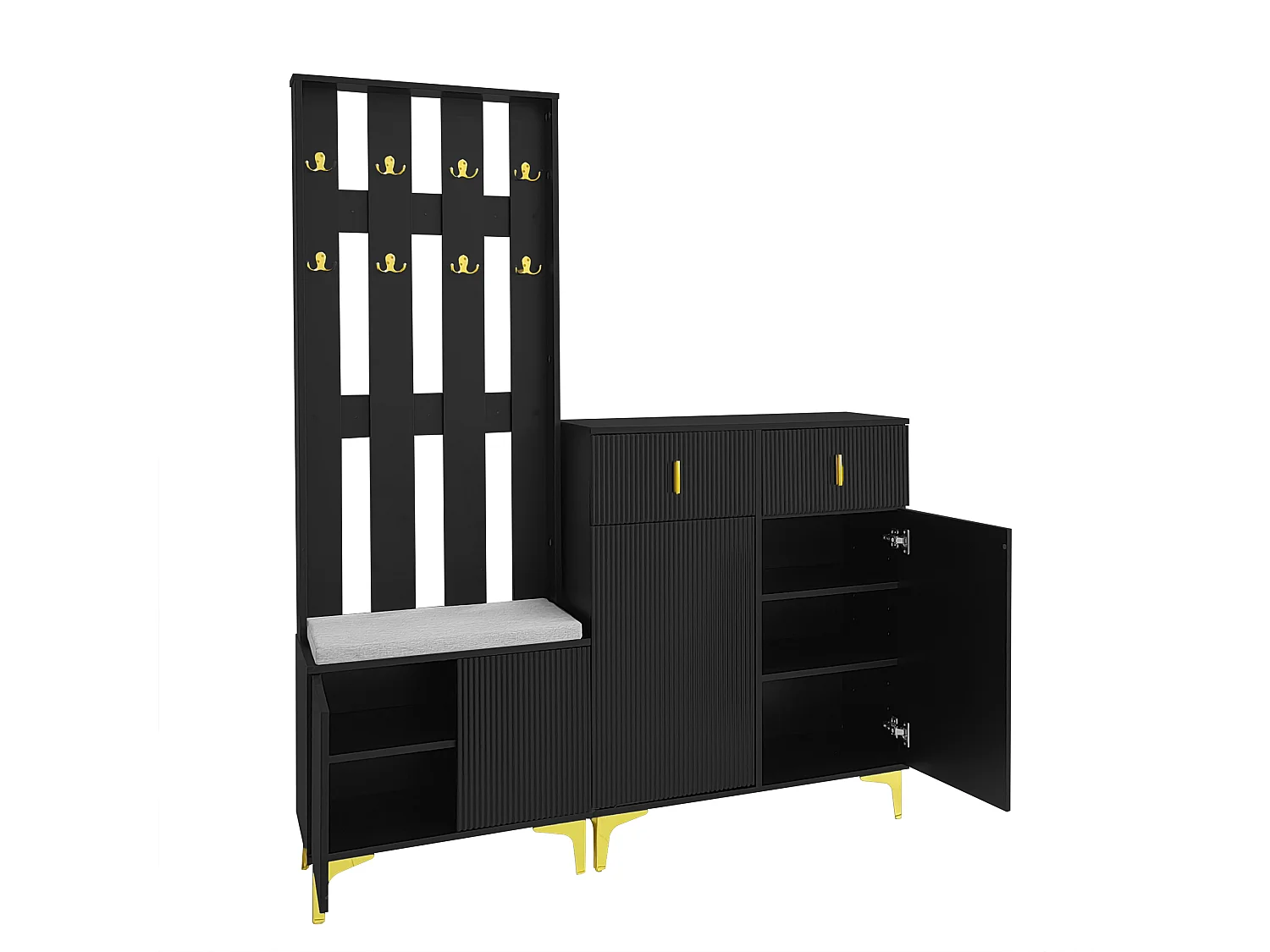 Ensemble vestiaire - avec crochets、banc à chaussures et un casier - Noir