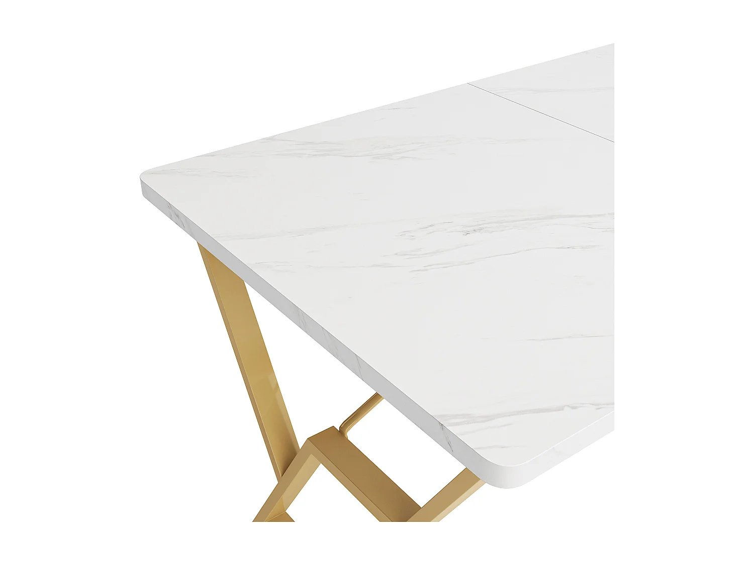 Mesa de jantar moderna – tampo com estampa de mármore – estrutura de metal exclusiva – Branco e Dourado