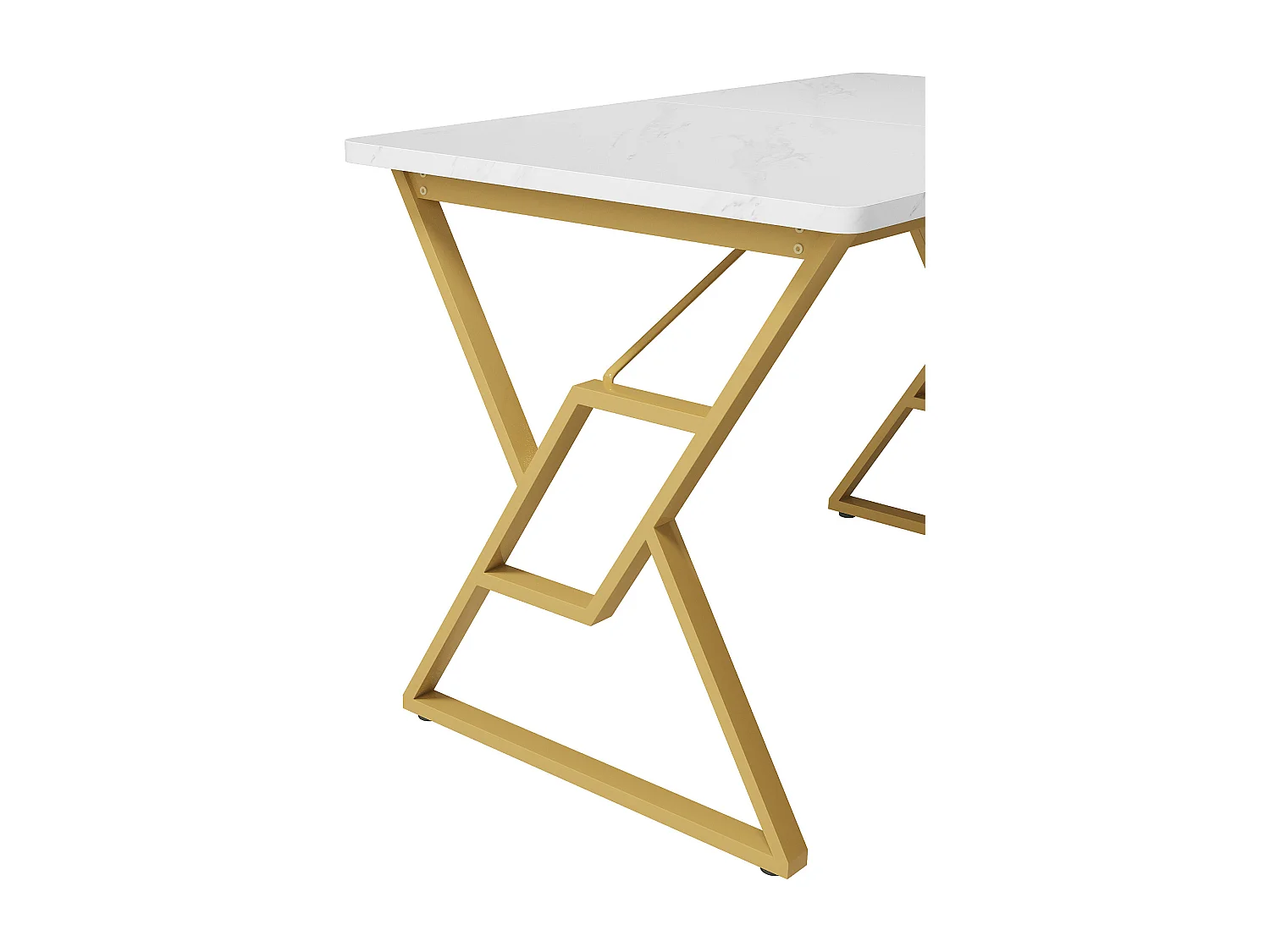 Mesa de jantar moderna – tampo com estampa de mármore – estrutura de metal exclusiva – Branco e Dourado