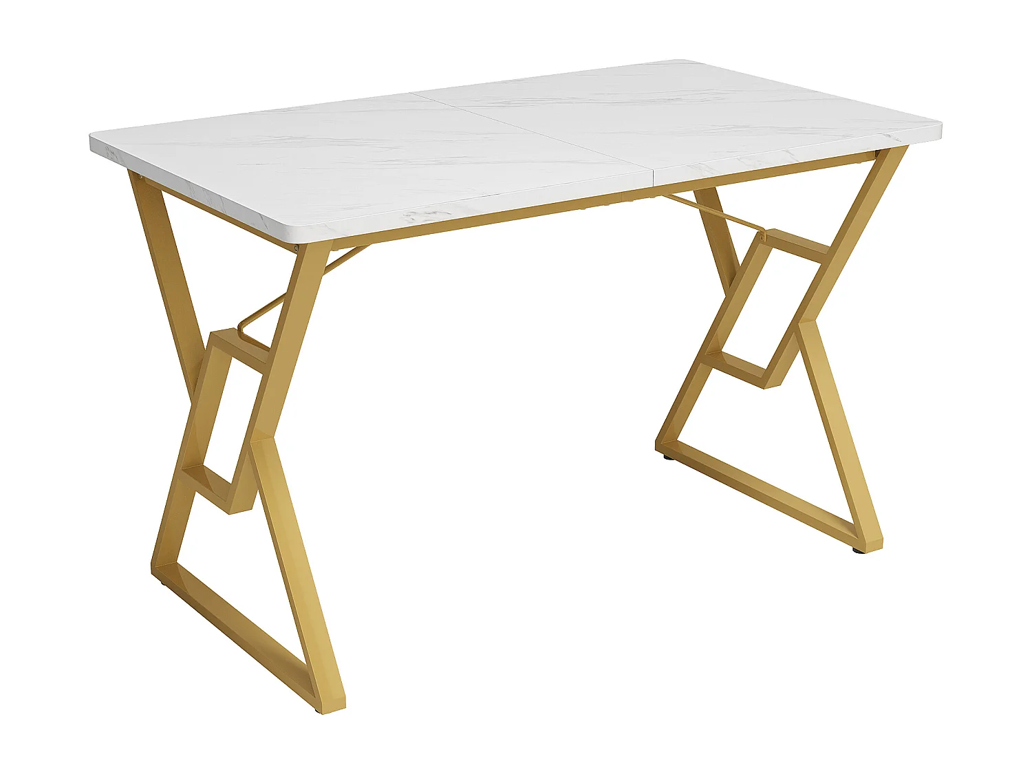 Mesa de jantar moderna – tampo com estampa de mármore – estrutura de metal exclusiva – Branco e Dourado