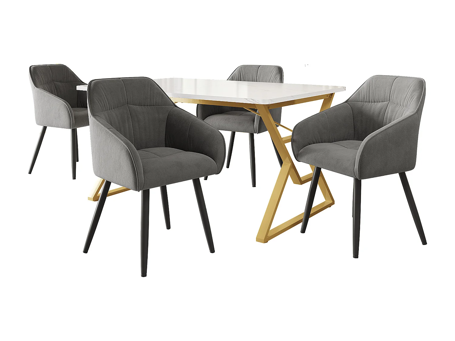 Mesa de jantar moderna – tampo com estampa de mármore – estrutura de metal exclusiva – Branco e Dourado