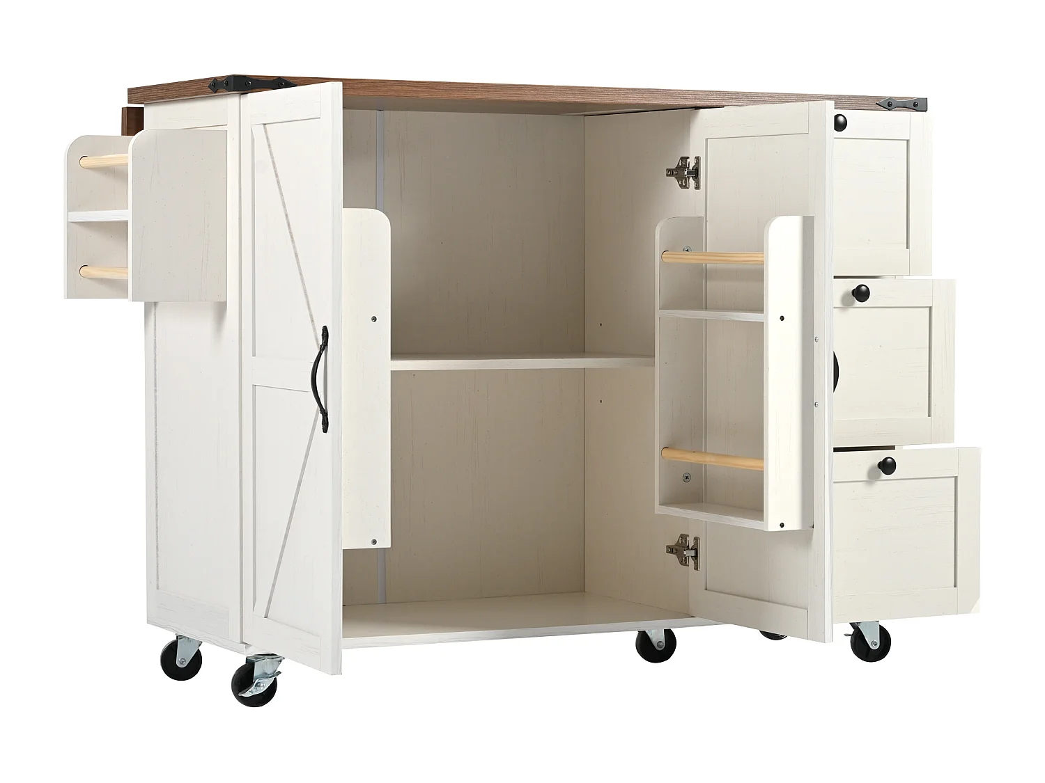 Zentrale Kücheninsel - mit einziehbarem Tablett - 2 Türen und 3 Schubladen - Beige