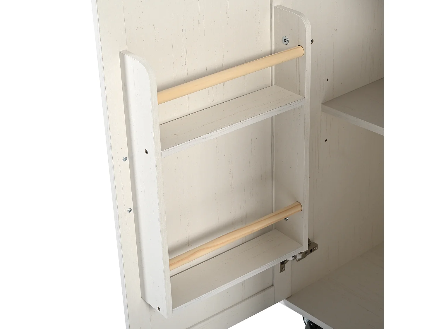 Ilot central de cuisine - avec plateau escamotable - 2 portes et 3 tiroirs - Beige