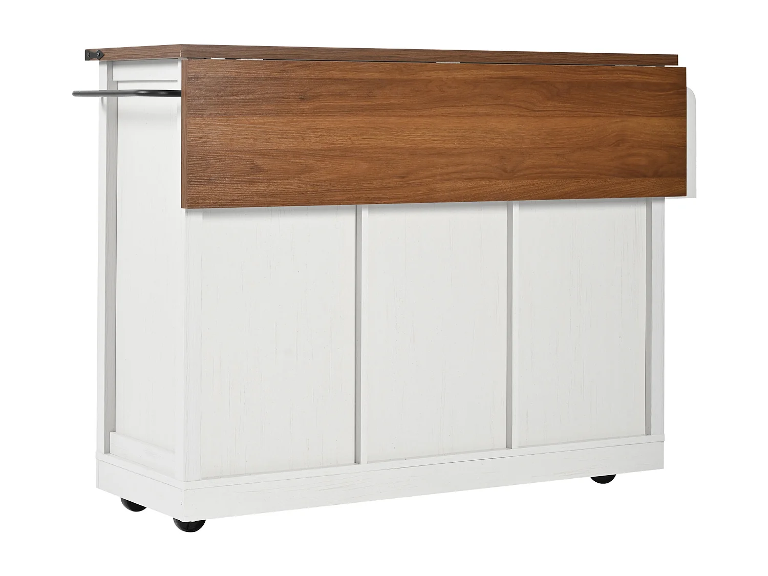 Ilot central de cuisine - avec plateau escamotable - 2 portes coulissantes avec étagères et 3 tiroirs - Beige