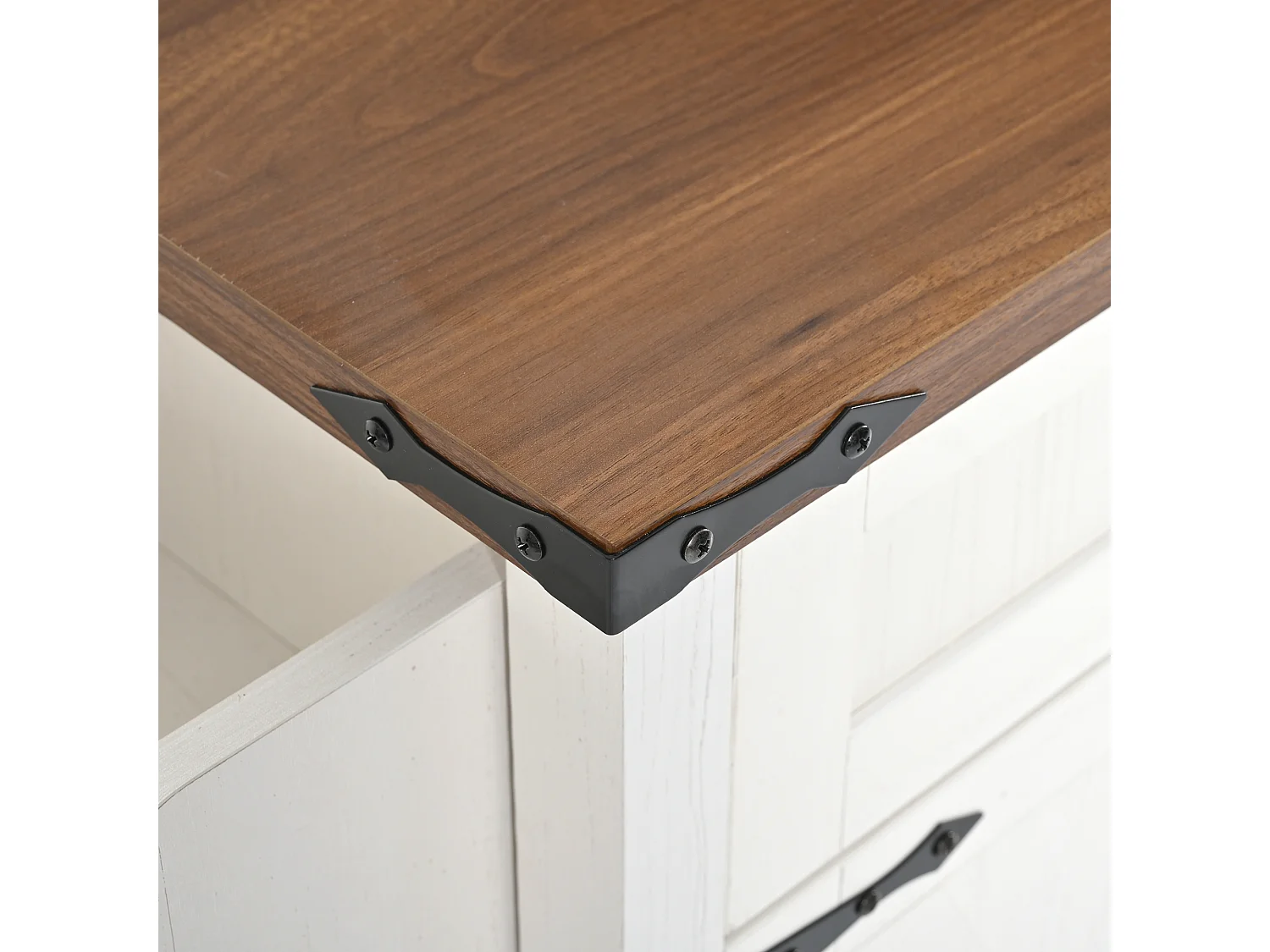 Ilot central de cuisine - avec plateau escamotable - 4 portes et 2 tiroirs - Beige