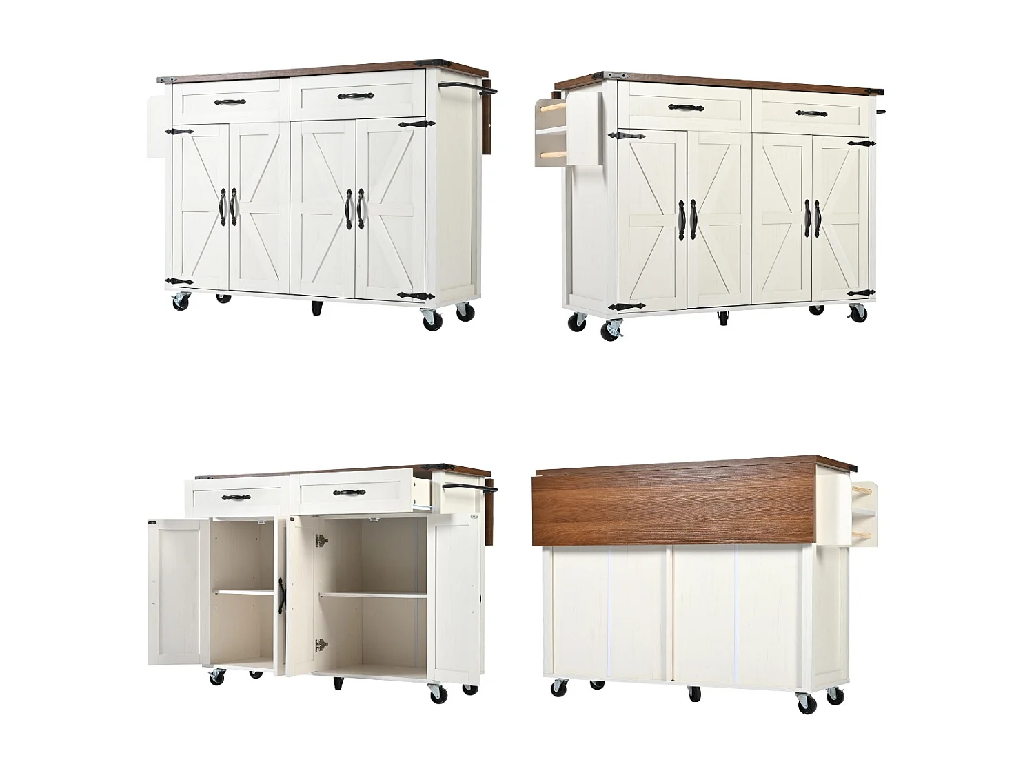 Ilot central de cuisine - avec plateau escamotable - 4 portes et 2 tiroirs - Beige