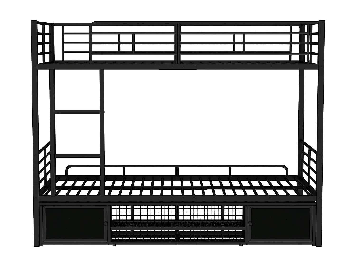 IJzeren stapelbed 90x200cm - met schoenenrek en ladder - Zwart