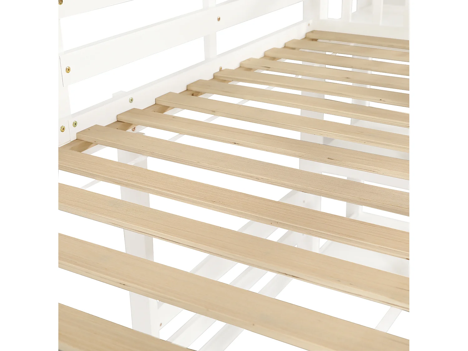 Łóżko piętrowe 90x200cm dla 3 dzieci - zjeżdżalnia z otwartymi półkami - z drewna sosnowego i MDF - Białe