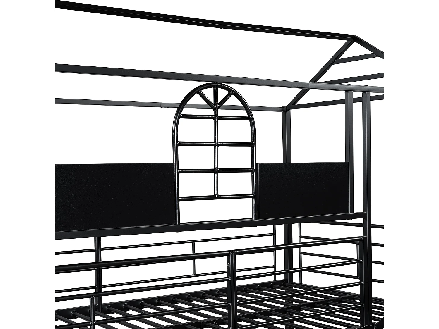 Łóżko piętrowe 90x200cm z metalu - z zjeżdżalnią i barierkami bezpieczeństwa - Czarne