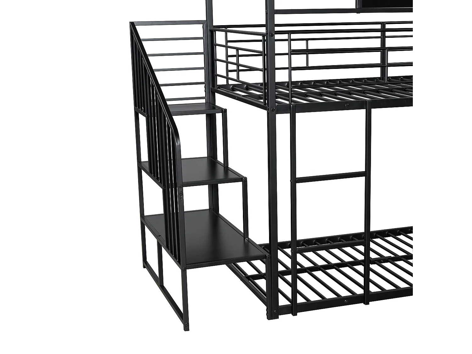 Łóżko piętrowe 90x200cm z metalu - z zjeżdżalnią i barierkami bezpieczeństwa - Czarne