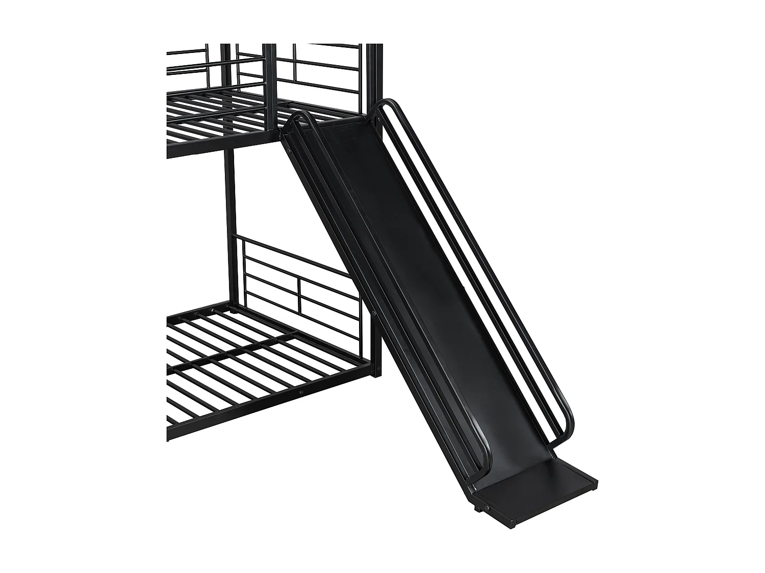 Łóżko piętrowe 90x200cm z metalu - z zjeżdżalnią i barierkami bezpieczeństwa - Czarne