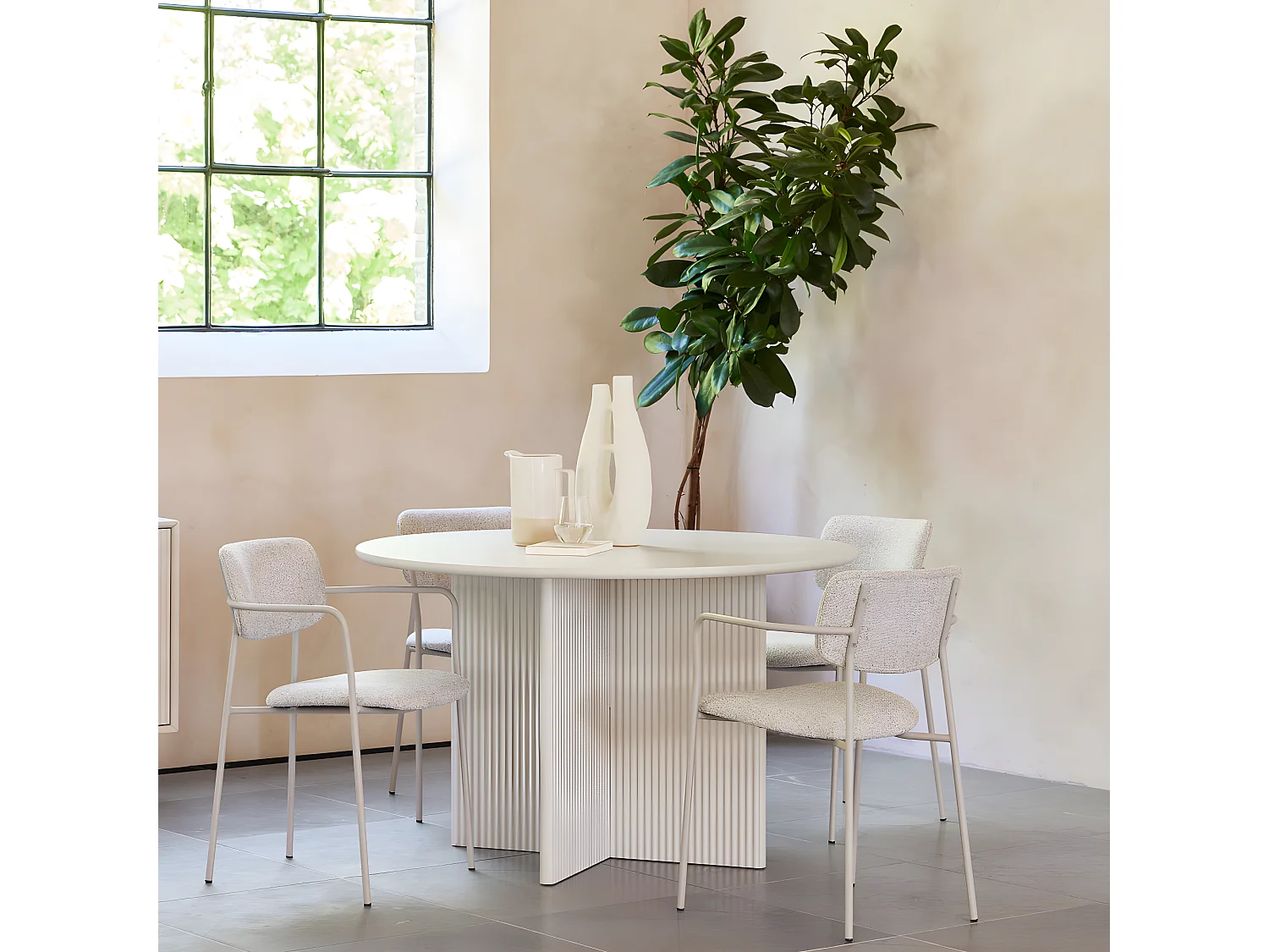 Jura - Table à manger 4 personnes ronde en bois - Grège