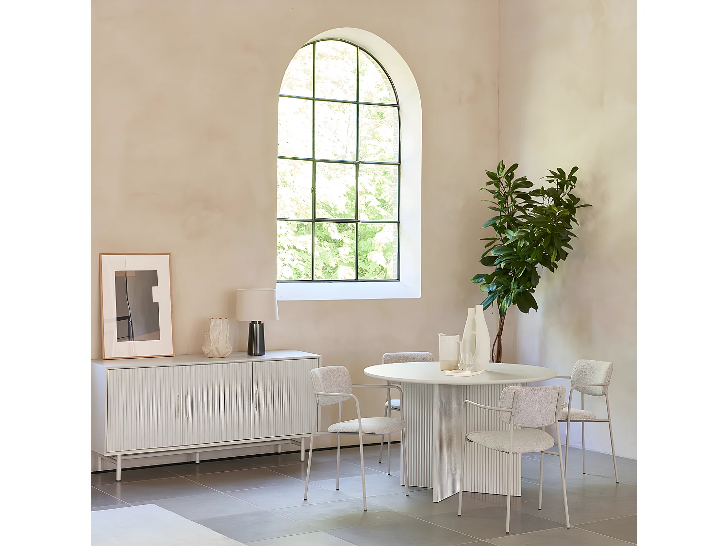 Jura - Table à manger 4 personnes ronde en bois - Grège