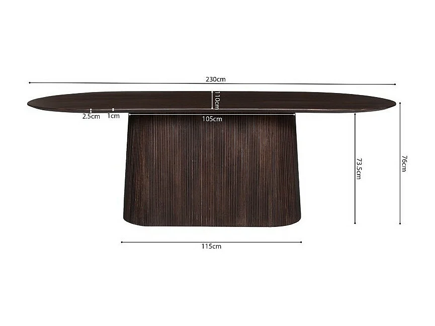 Table ovale en bois massif pour 8 couverts collection MITCHEL en bois exotique de manguier brun foncé 230x110cm