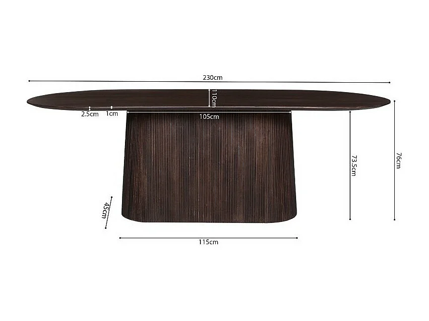 Table ovale en bois massif pour 8 couverts collection MITCHEL en bois exotique de manguier brun foncé 230x110cm