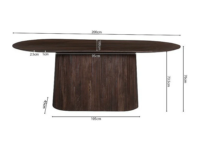 Table ovale en bois massif pour 6 couverts collection MITCHEL en bois exotique de manguier brun foncé  200x100cm