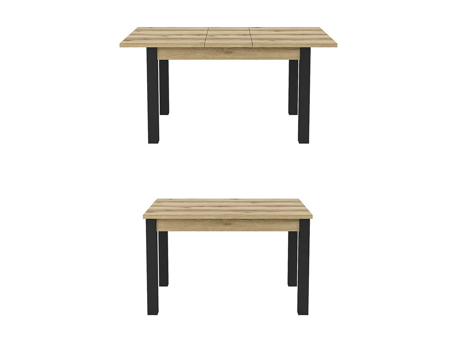 Table extensible 8 personnes pour salle à manger Collection DARWIN. Plateau chêne clair. Pieds noirs