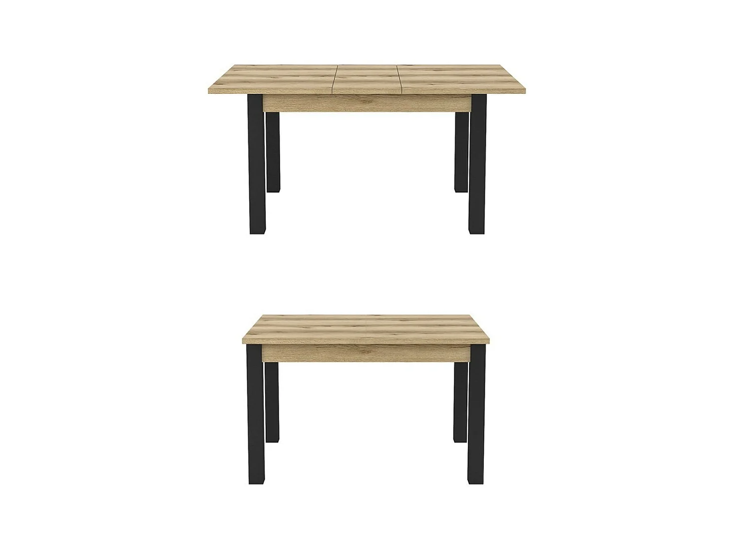 Table extensible 8 personnes pour salle à manger Collection DARWIN. Plateau chêne clair. Pieds noirs