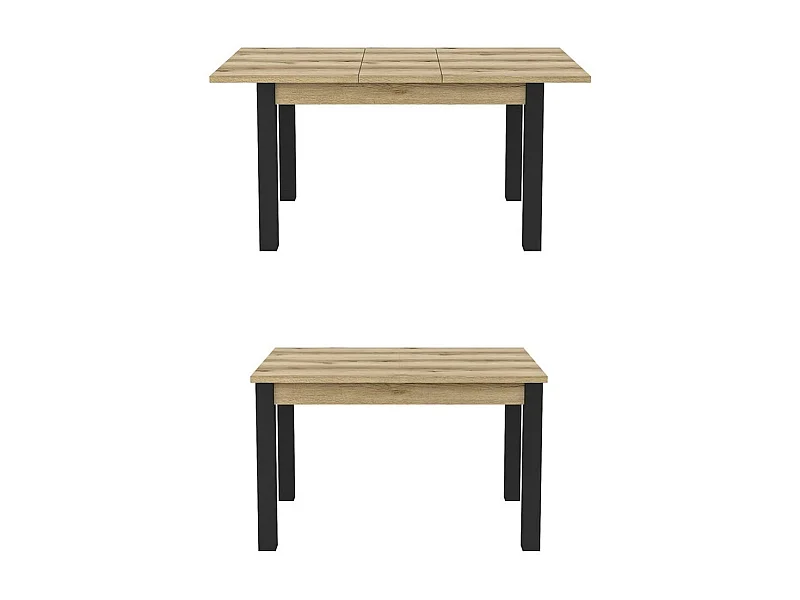 Table extensible 8 personnes pour salle à manger Collection DARWIN. Plateau chêne clair. Pieds noirs