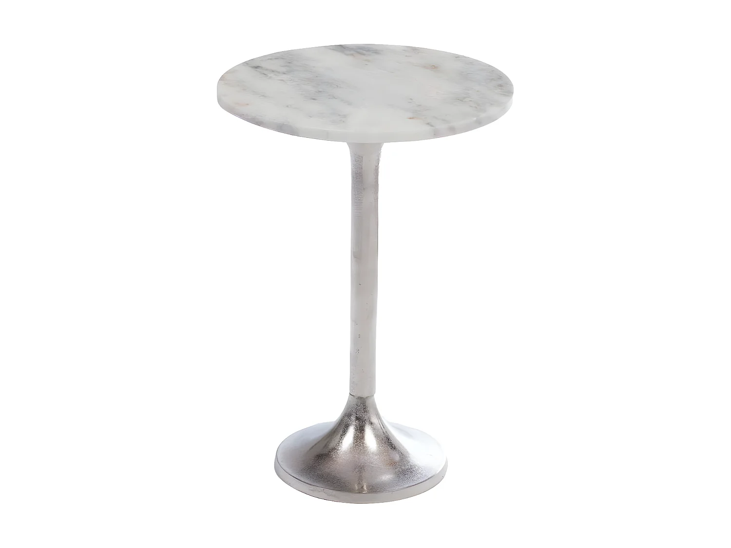 Bout de canapé tulipe en métal argenté et marbre blanc D40 - PLAKA