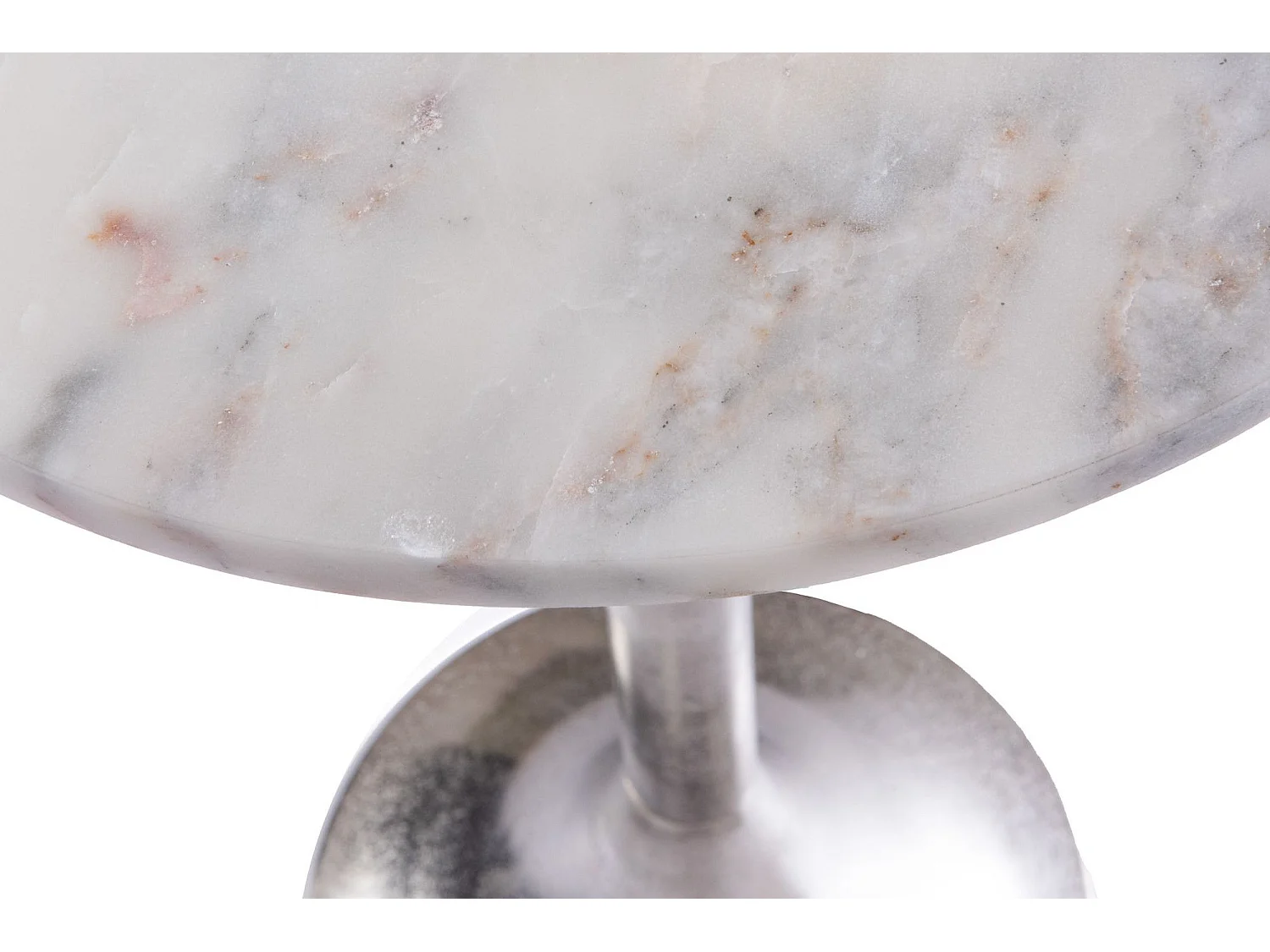 Bout de canapé tulipe en métal argenté et marbre blanc D40 - PLAKA