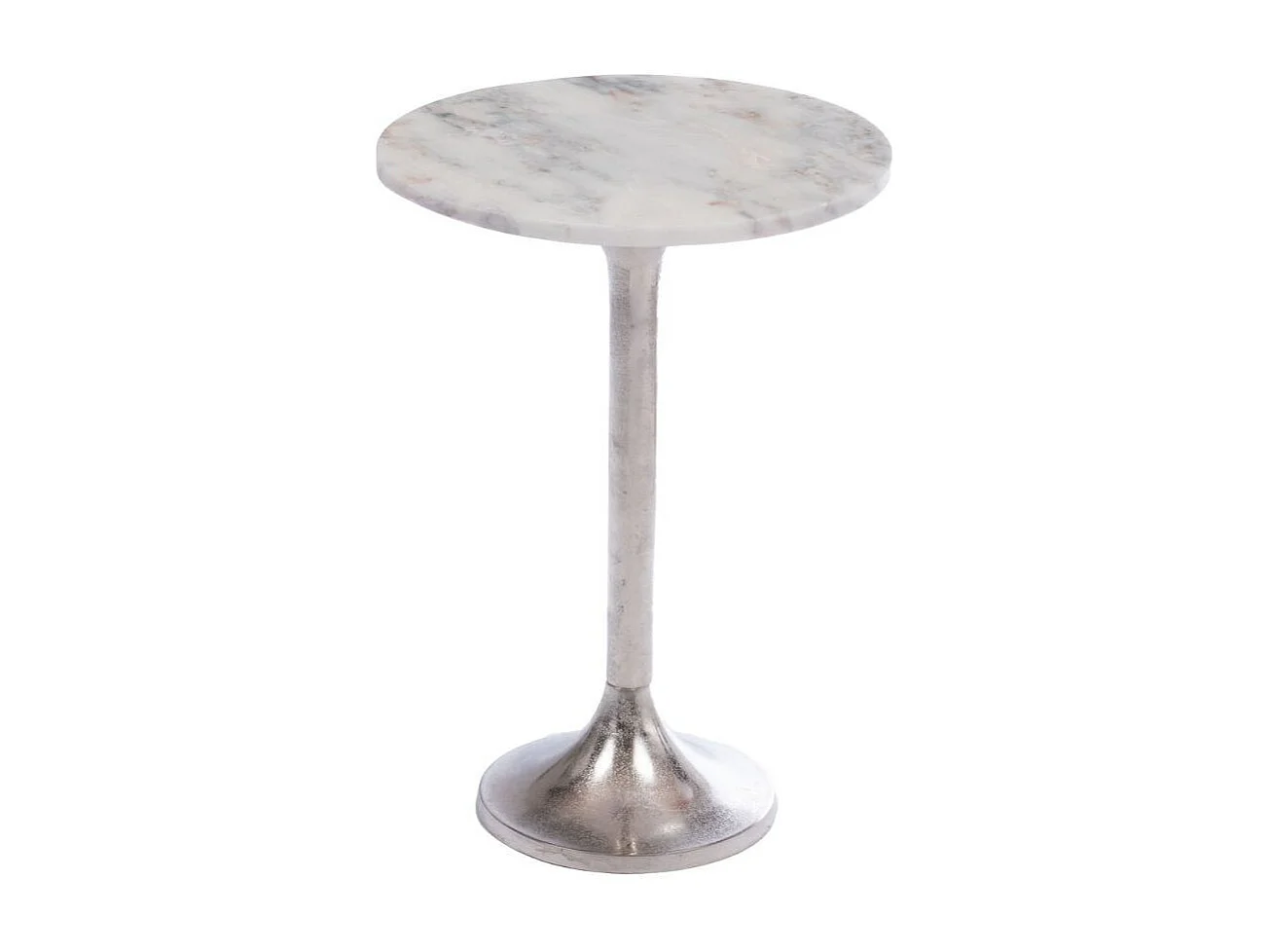 Bout de canapé tulipe en métal argenté et marbre blanc D40 - PLAKA